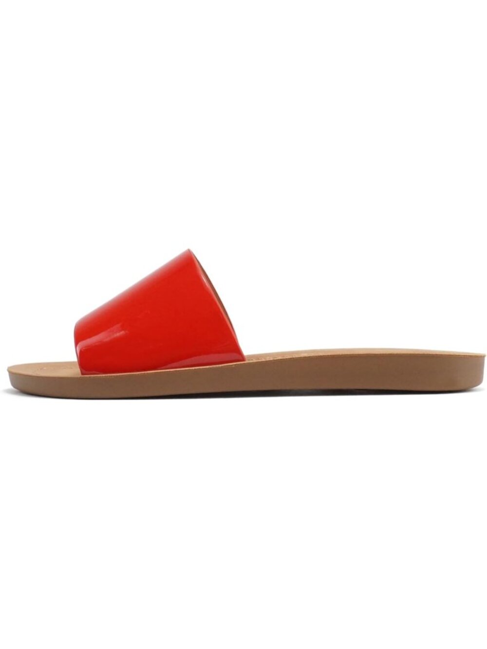 Women's Red Patent Peep Toe Basic Plain Slip On Slides Casual Slipper Shoes